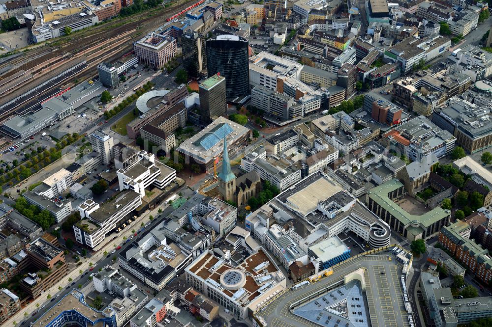 Dortmund from the bird's eye view: high-rise buildings RWE Tower at the road Freistuhl in Dortmund in the state North Rhine-Westphalia