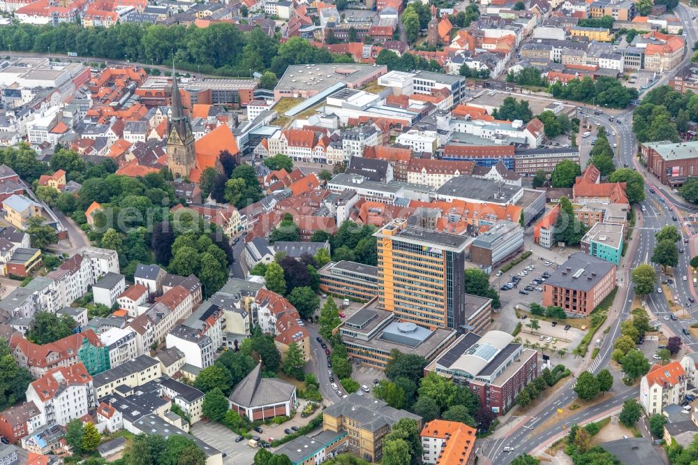 Flensburg from the bird's eye view: Town Hall skyscraper building of the city administration in Flensburg in the state Schleswig-Holstein, Germany