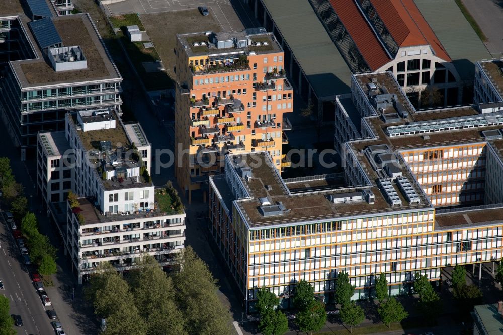 München from above - High-rise building Steidle-Wohnturm on Hans-Duerrmeier-Weg in the district Schwanthalerhoehe in Munich in the state Bavaria, Germany