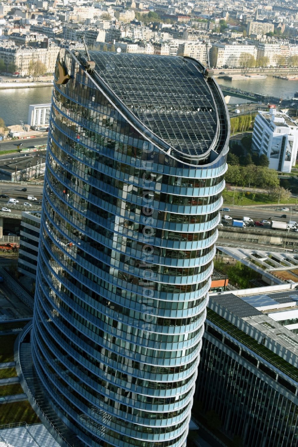 Aerial image Issy-les-Moulineaux - High-rise buildings Tour SEQUANA on Rue Henri Farman in Paris in Ile-de-France, France