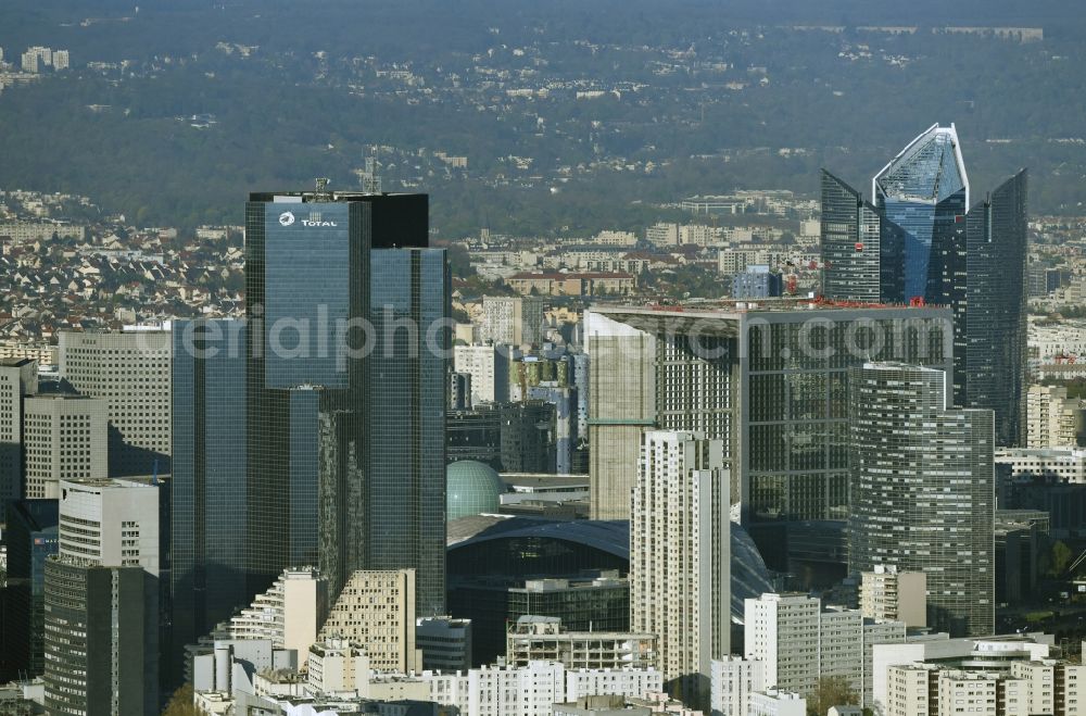 Paris Courbevoie from above - High-rise building Tour Total Coupole on Place Jean Millier in the office and highrise quarter La Defense in Paris in Ile-de-France, France