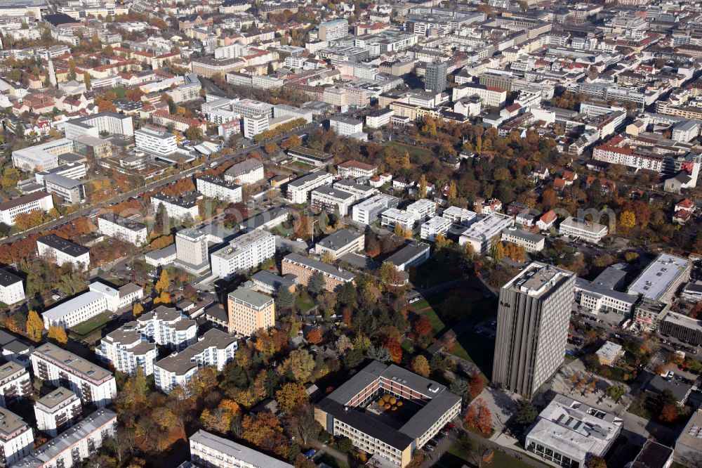 Aerial image Darmstadt-West - High-rise building of the university - Hochschule on street Am Waldeck - Schoefferstrasse - Haardtring in Darmstadt in the state Hesse, Germany