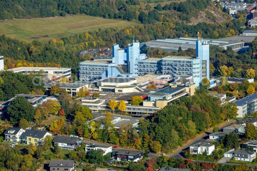 Siegen from above - High-rise building of the university Siegen on Campus Haardter Berg in Siegen in the state North Rhine-Westphalia