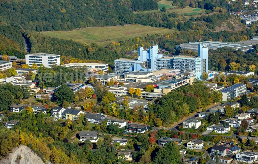 Siegen from the bird's eye view: High-rise building of the university Siegen on Campus Haardter Berg in Siegen in the state North Rhine-Westphalia