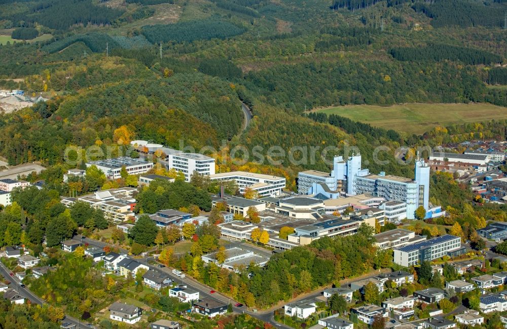 Aerial image Siegen - High-rise building of the university Siegen on Campus Haardter Berg in Siegen in the state North Rhine-Westphalia