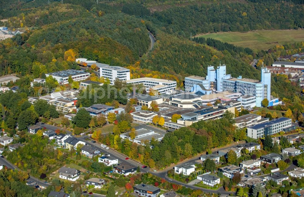 Siegen from above - High-rise building of the university Siegen on Campus Haardter Berg in Siegen in the state North Rhine-Westphalia