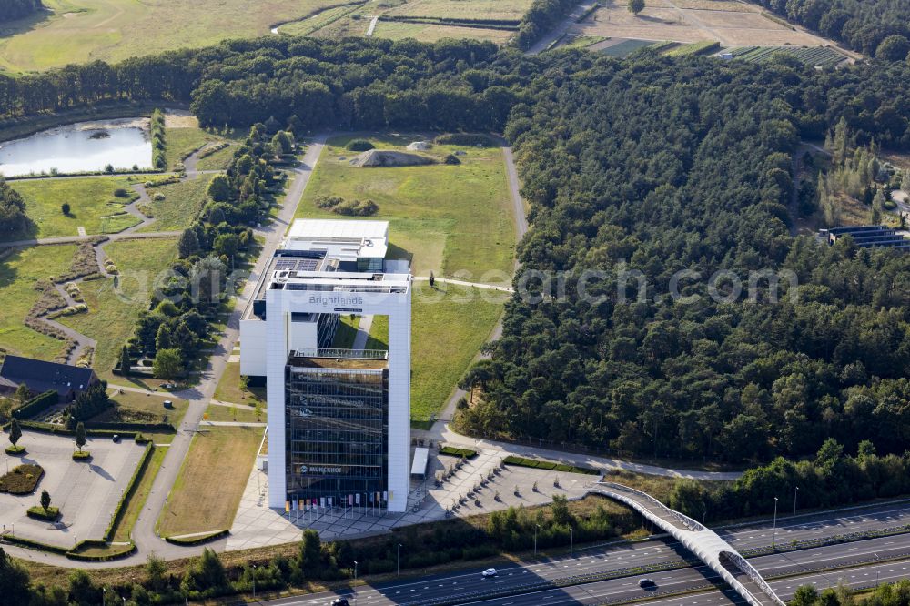 Venlo from the bird's eye view: High-rise building of the university Brightlands Campus Greenport Venlo, Villafloraweg on street Villafloraweg in Venlo, Limburg, Netherlands