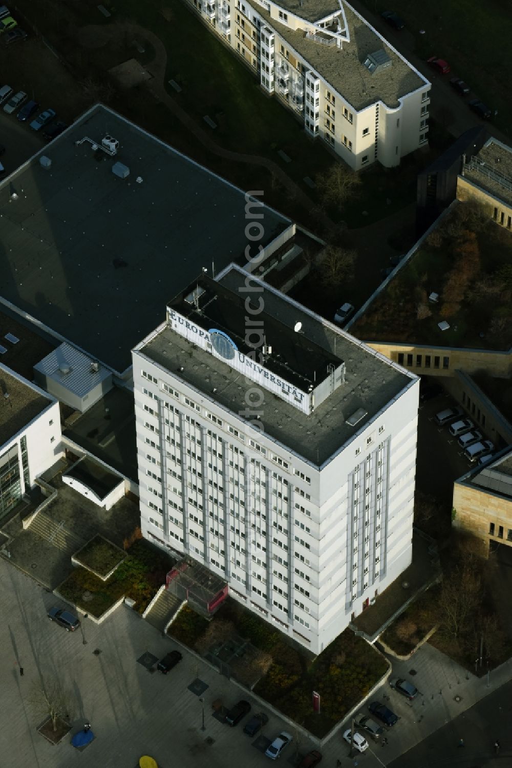 Frankfurt (Oder) from the bird's eye view: High-rise building of the university Viadrina in Frankfurt (Oder) in the state Brandenburg