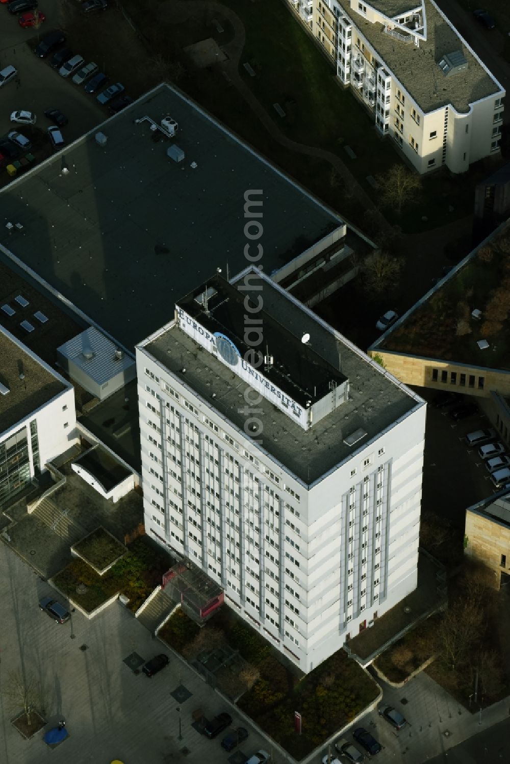 Aerial photograph Frankfurt (Oder) - High-rise building of the university Viadrina in Frankfurt (Oder) in the state Brandenburg