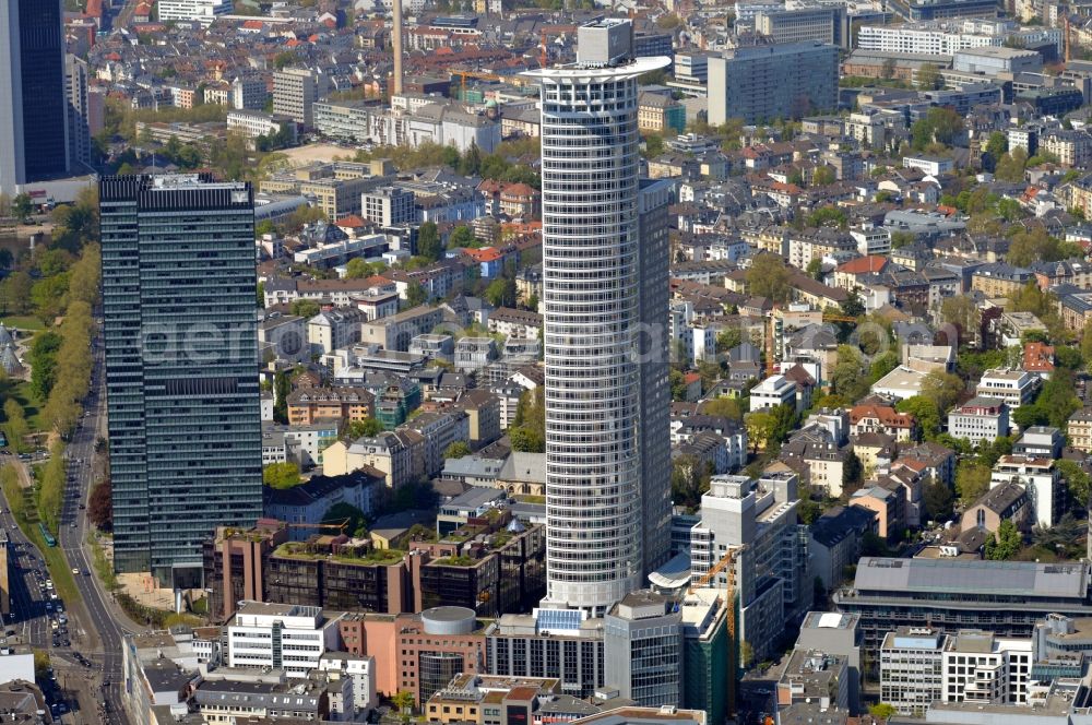 Aerial image Frankfurt am Main - High-rise buildings Volksbank Tower in Frankfurt in the state Hesse