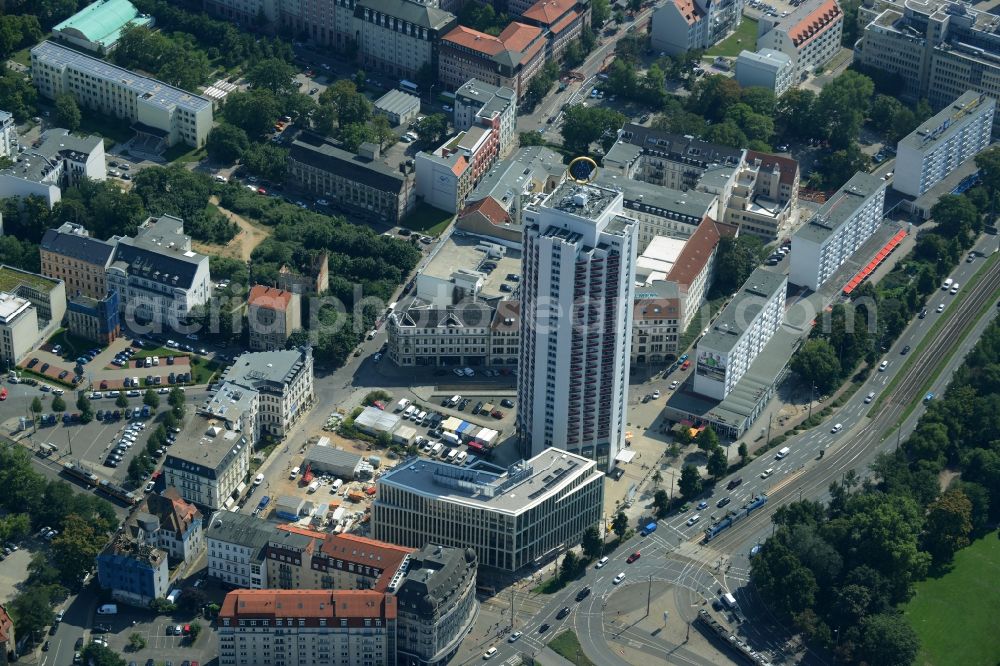 Leipzig from the bird's eye view: High-rise buildings Wintergartenhochhaus in Leipzig in the state Saxony