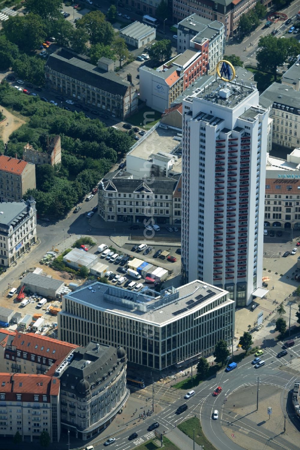 Aerial image Leipzig - High-rise buildings Wintergartenhochhaus in Leipzig in the state Saxony