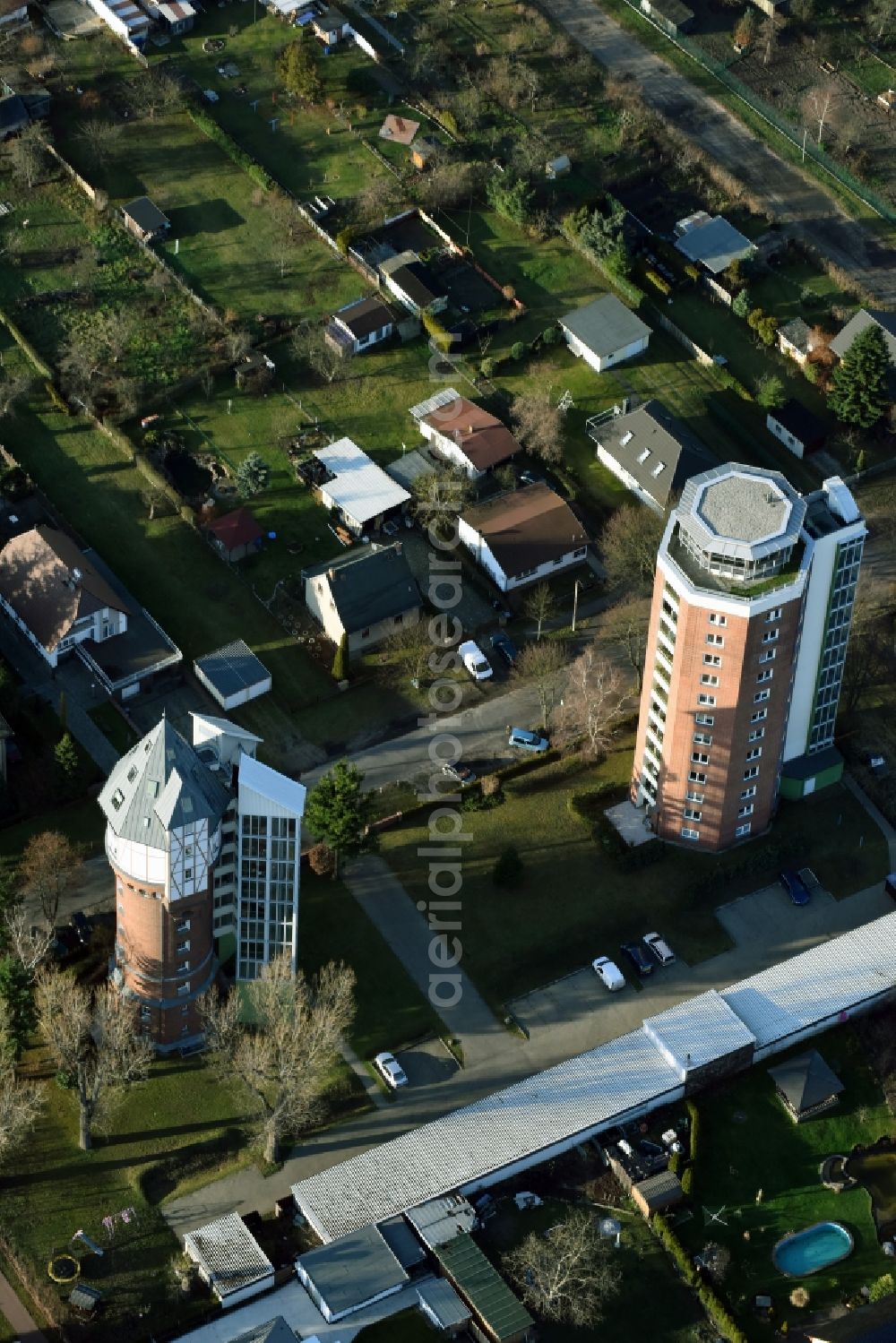 Aerial image Fürstenwalde/Spree - High-rise buildings Wohnen im Wasserturm on Turmstrasse in Fuerstenwalde/Spree in the state Brandenburg