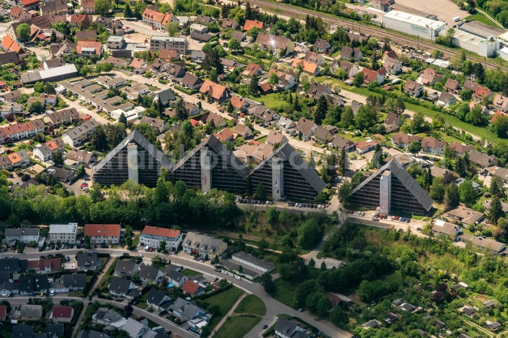 Marbach from above - High-rise building in the residential area with Giebel Bauform in Marbach in the state Baden-Wuerttemberg, Germany