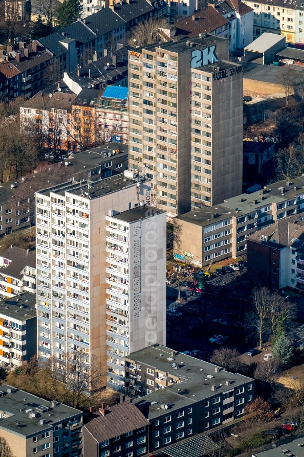 Aerial image Dortmund - High-rise building in the residential area an der Kiel street in Dortmund in the state North Rhine-Westphalia