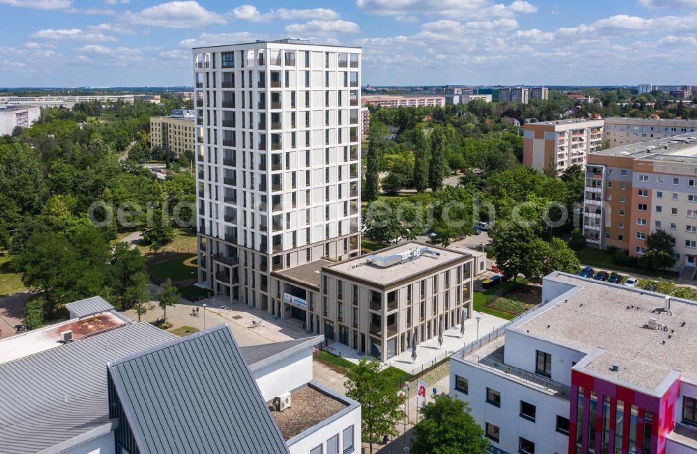 Leipzig from above - High-rise building in the residential area Lipsia-Turm in the district Gruenau-Mitte in Leipzig in the state Saxony, Germany