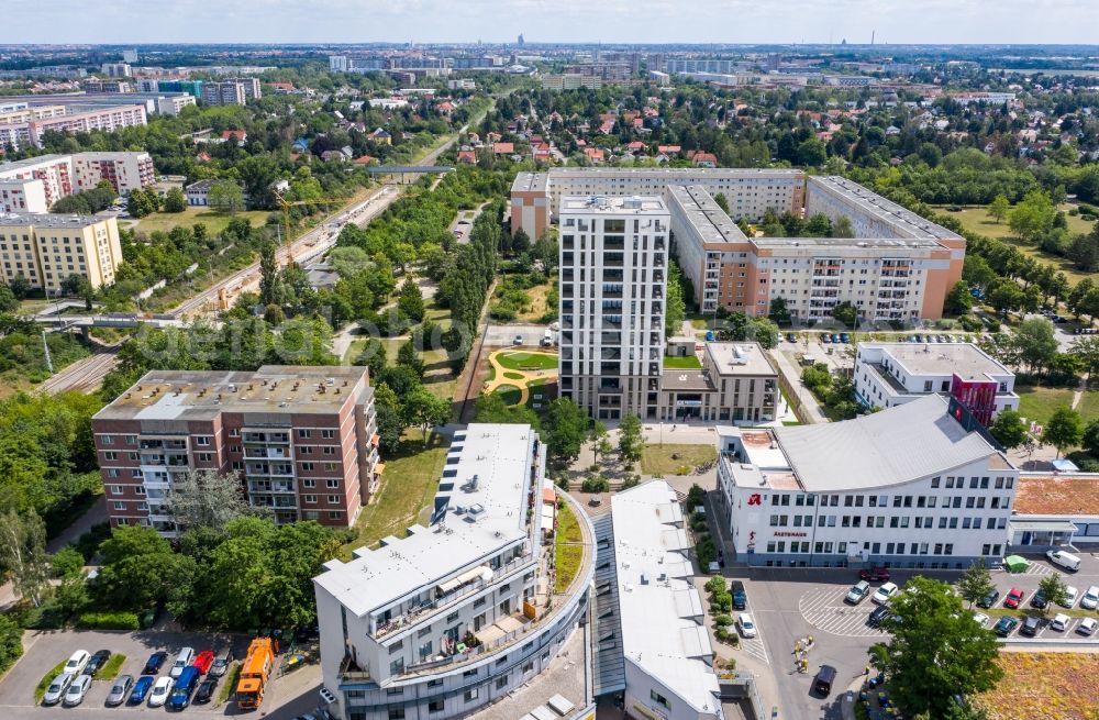 Aerial image Leipzig - High-rise building in the residential area Lipsia-Turm in the district Gruenau-Mitte in Leipzig in the state Saxony, Germany