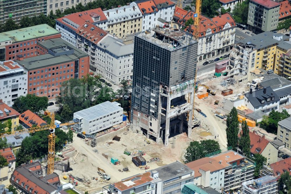 Aerial photograph München - High-rise building in the residential area The Seven on Gaertnerplatzviertel in Munich in the state Bavaria, Germany