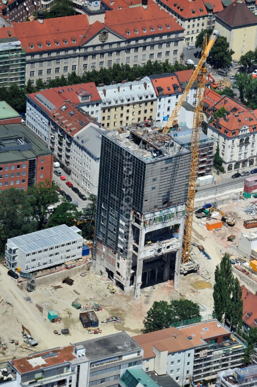 München from above - High-rise building in the residential area The Seven on Gaertnerplatzviertel in Munich in the state Bavaria, Germany