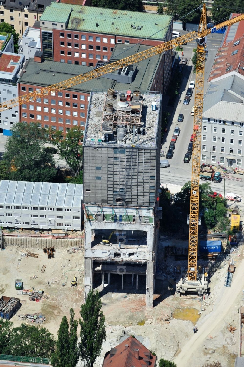 München from above - High-rise building in the residential area The Seven on Gaertnerplatzviertel in Munich in the state Bavaria, Germany