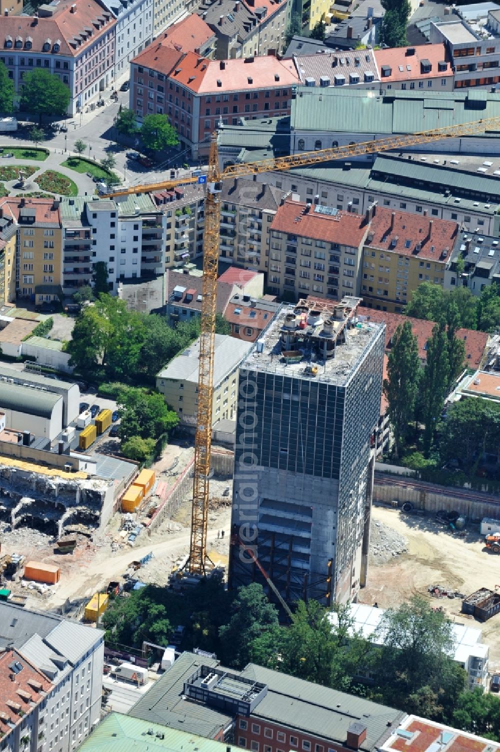 München from above - High-rise building in the residential area The Seven on Gaertnerplatzviertel in Munich in the state Bavaria, Germany