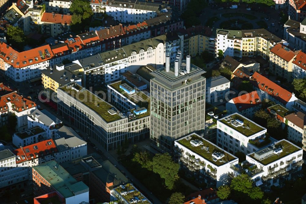 Aerial photograph München - High-rise building in the residential area The Seven on Gaertnerplatzviertel in Munich in the state Bavaria, Germany