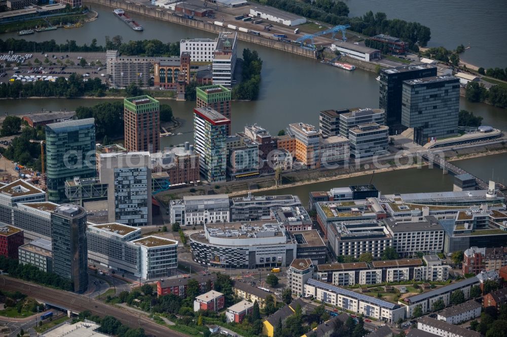 Aerial photograph Düsseldorf - High-rise building complex Duesseldorfer Heimathafen of the project WIN WIN on Speditionstrasse in Duesseldorf at Ruhrgebiet in the state North Rhine-Westphalia, Germany