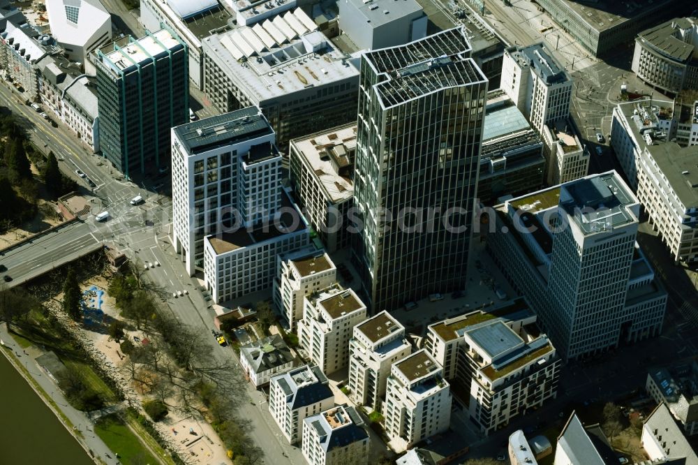 Aerial photograph Frankfurt am Main - New high-rise building complex MainTor WINX on Schneidwallgasse in Frankfurt in the state Hesse, Germany