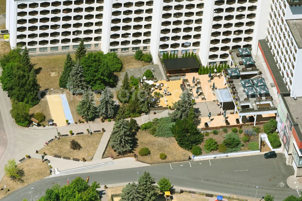 Friedrichroda from above - High-rise building of the hotel complex Ahorn Berghotel in Friedrichroda in the Thuringian Forest in the state Thuringia, Germany