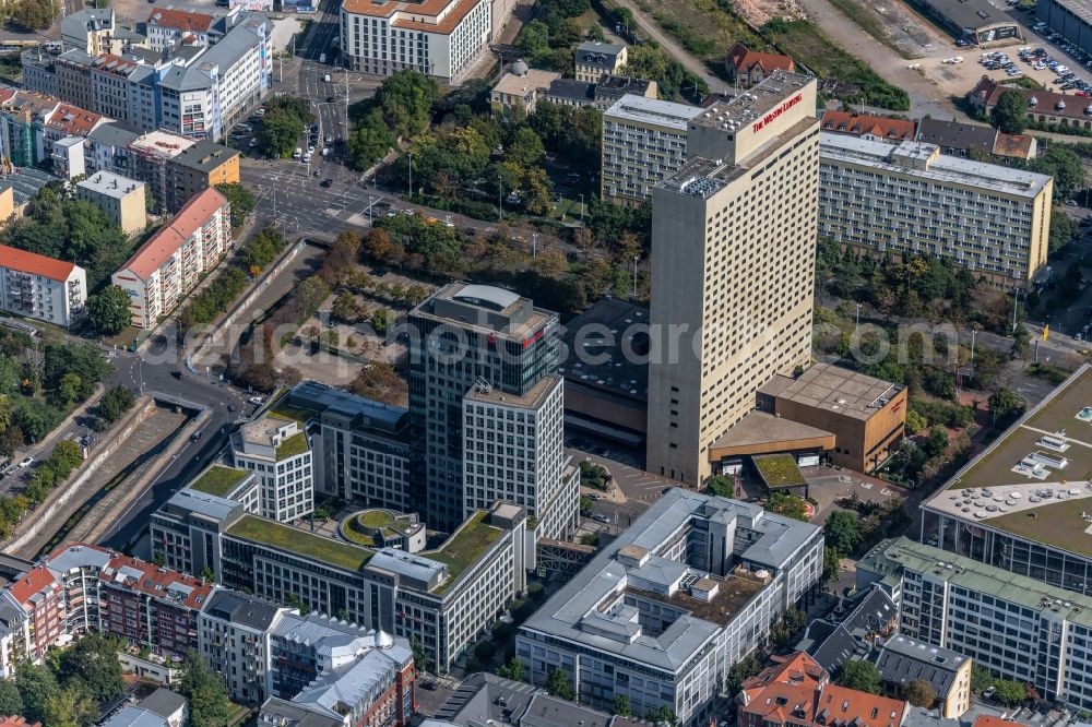 Aerial photograph Leipzig - Complex of the hotel building high-rise The Westin Leipzig on Gerberstrasse in Leipzig in the state of Saxony