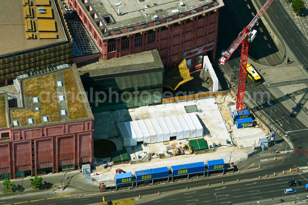 Berlin from the bird's eye view: High-rise construction site for a new residential and commercial building Alexander Capital Tower on street Alexanderstrasse - Otto-Braun-Strasse in the district Mitte in Berlin, Germany