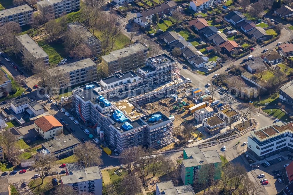 Dortmund from the bird's eye view: High-rise construction site for a new residential and commercial building on Gevelsbergstrasse in the district Schueren-Neu in Dortmund at Ruhrgebiet in the state North Rhine-Westphalia, Germany