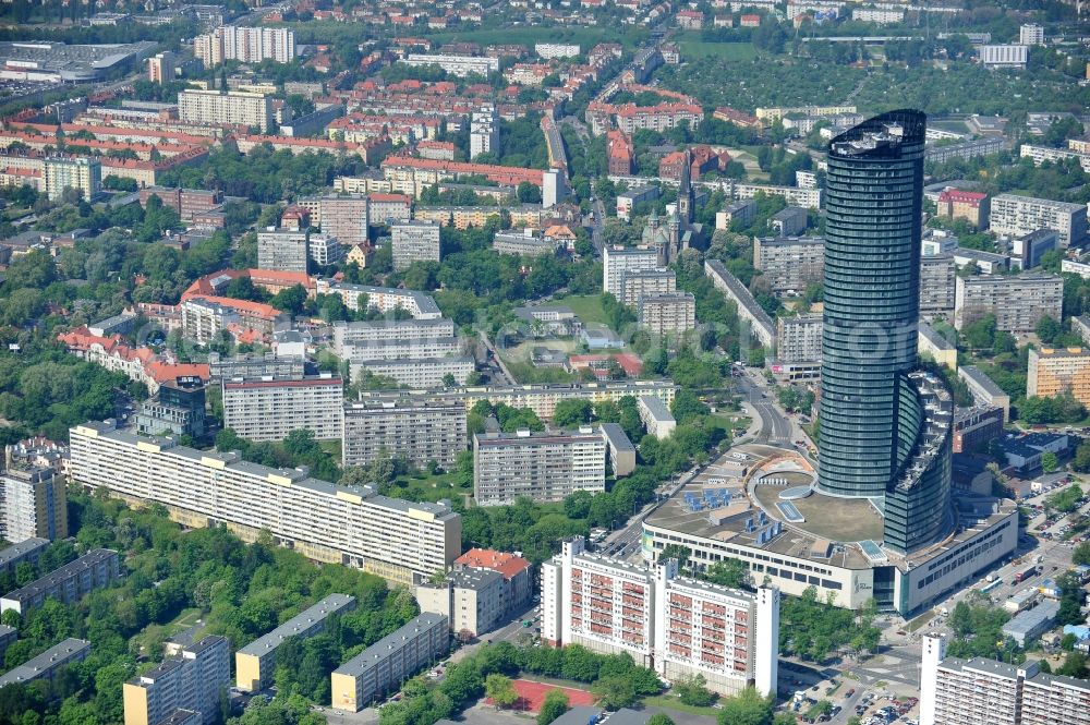 Wroclaw / Breslau from above - The newly constructed high-rise sky tower in Wroclaw / Breslau. The modern residential and commercial building is 260 meters, the tallest building in Poland. Architect is Dariusz Dziubi?ski Studio Archiektoniczne FOLD s.c