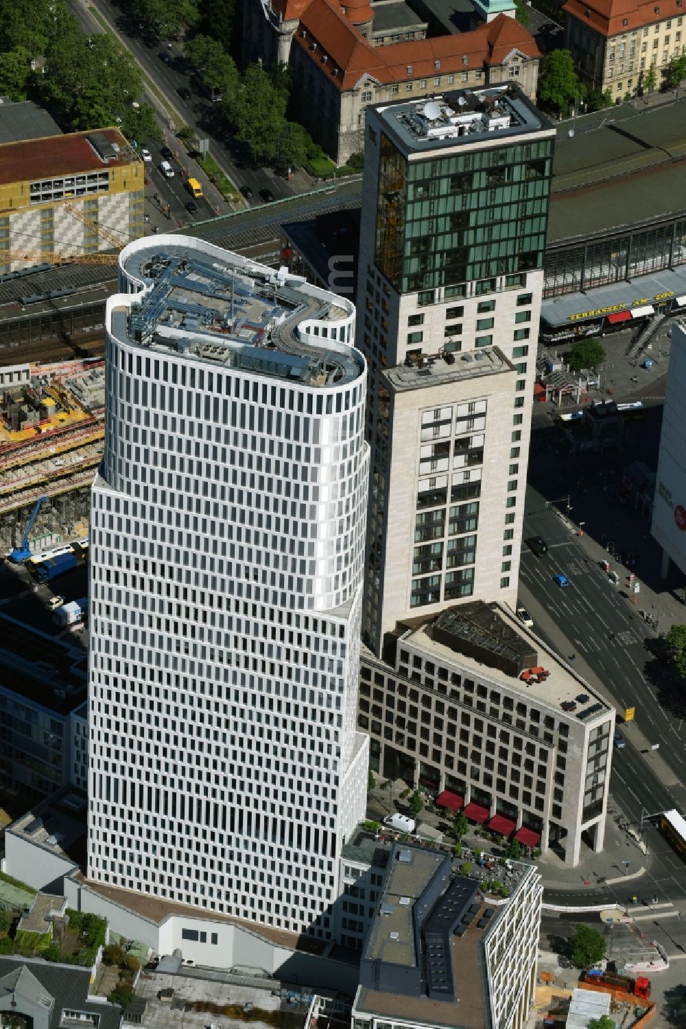 Berlin from above - Construction of high-rise commercial building, Upper West on the Breitscheidplatz in Berlin-Charlottenburg