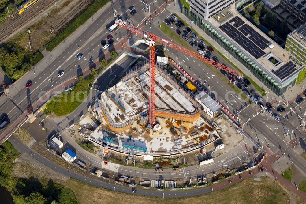 Venlo from above - High-rise construction site for a new residential and commercial building in Venlo in Limburg, Netherlands