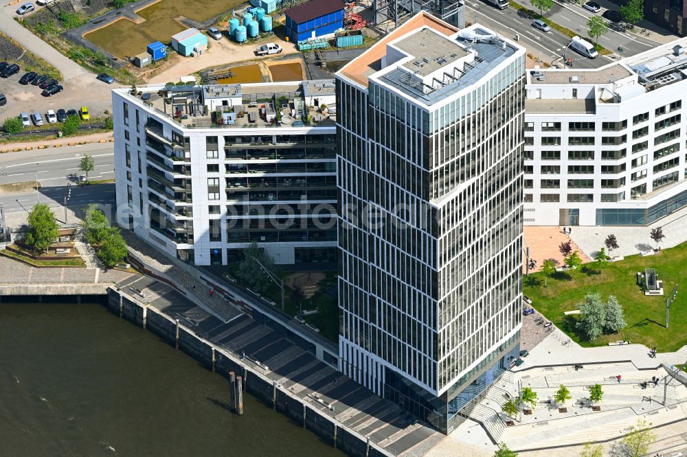 Hamburg from above - High-rise building WATERMARK and office and commercial building Intelligent Quarters on Buenos-Aires-Kai - Ueberseeallee in Hafen City in Hamburg, Germany