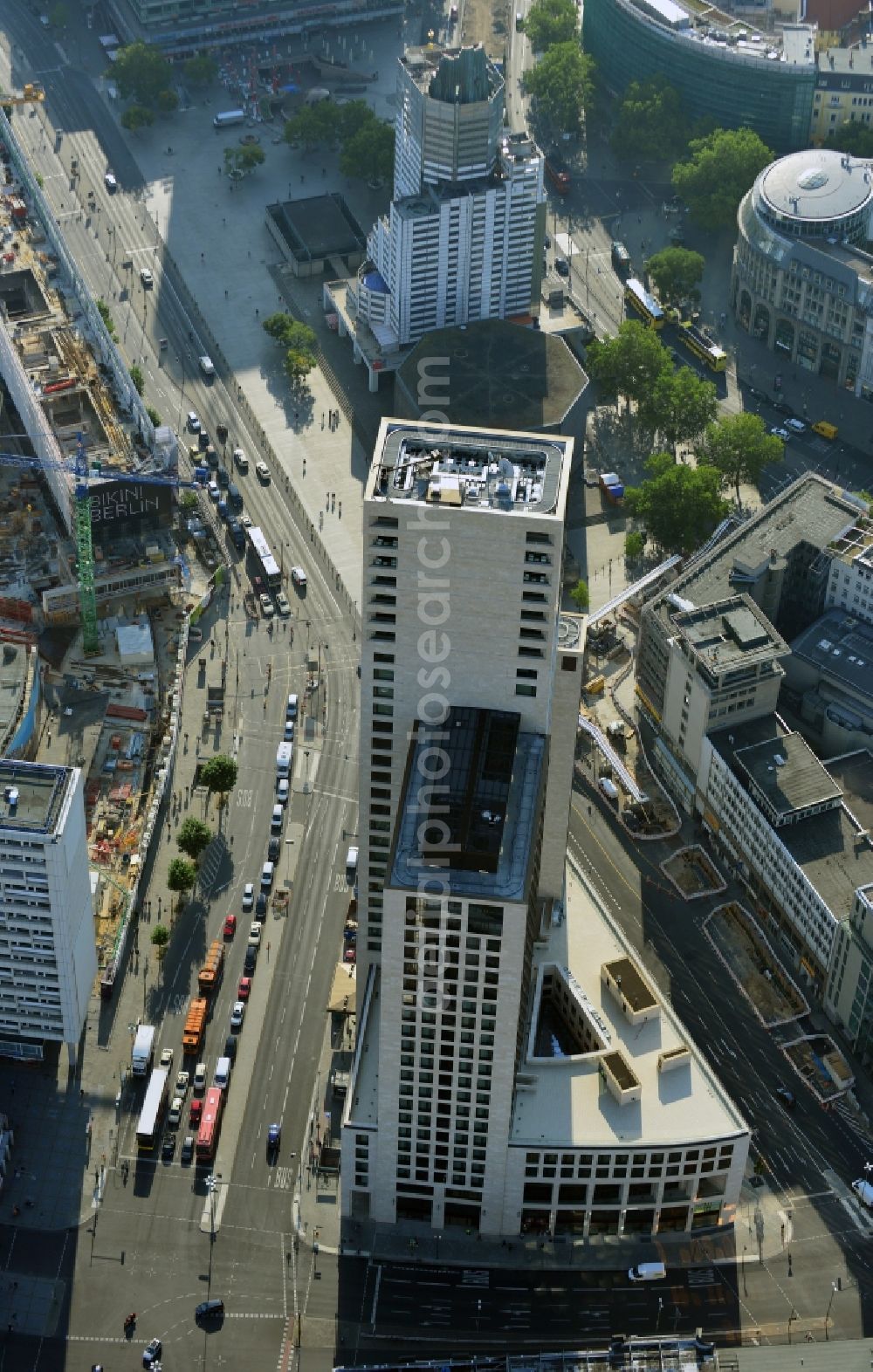 Aerial photograph Berlin - The newly constructed high-rise Zoofenster in the City West train station Charlottenburg ZOO