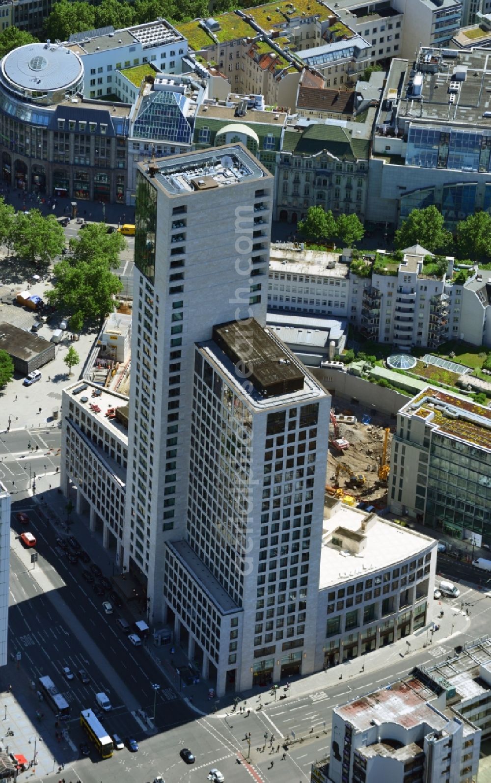 Aerial photograph Berlin - The newly constructed high-rise Zoofenster in the City West train station Charlottenburg ZOO