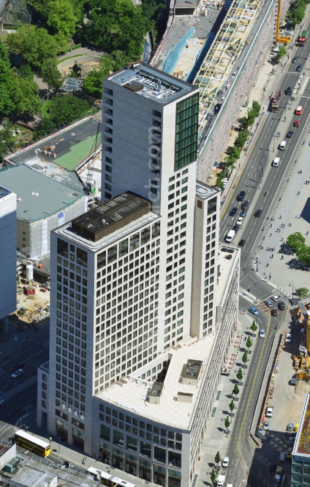 Aerial photograph Berlin - The newly constructed high-rise Zoofenster in the City West train station Charlottenburg ZOO