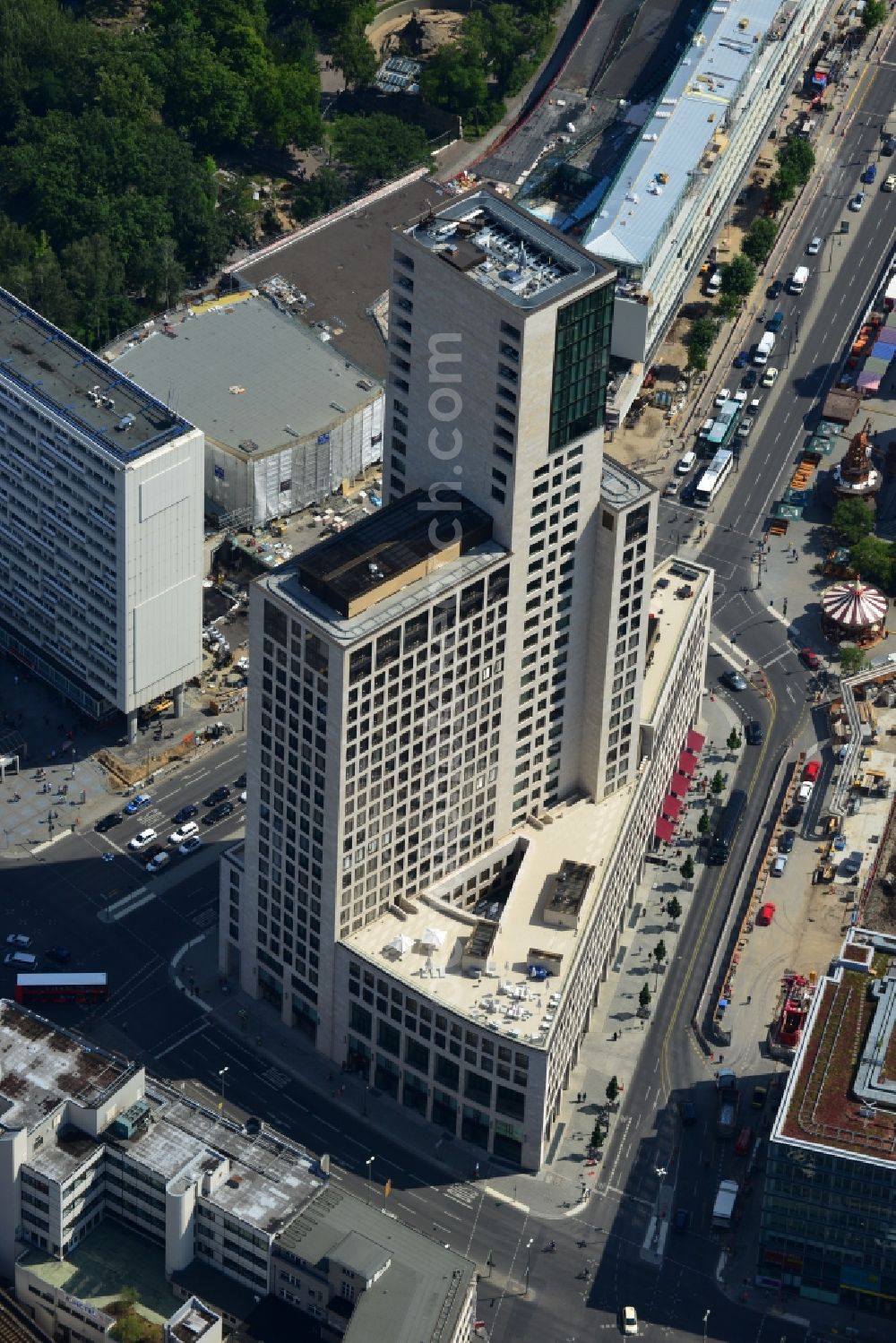 Aerial photograph Berlin - The newly constructed high-rise Zoofenster in the City West train station Charlottenburg ZOO