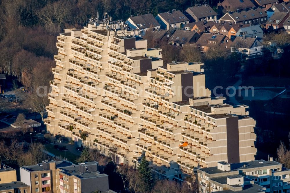 Aerial photograph Dortmund - View at the terrace high-rise complex Hannibal in the district of Dorstfeld in Dortmund in the federal state North Rhine-Westphalia