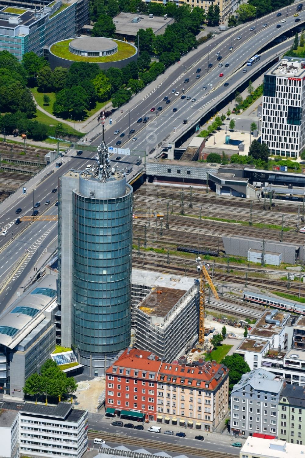 München from the bird's eye view: Construction on Skyscraper Central Tower in Munich in Bavaria