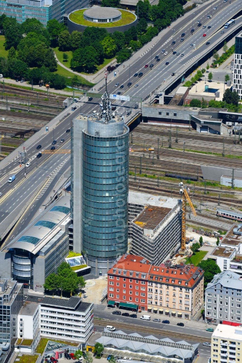 Aerial image München - Construction on Skyscraper Central Tower in Munich in Bavaria