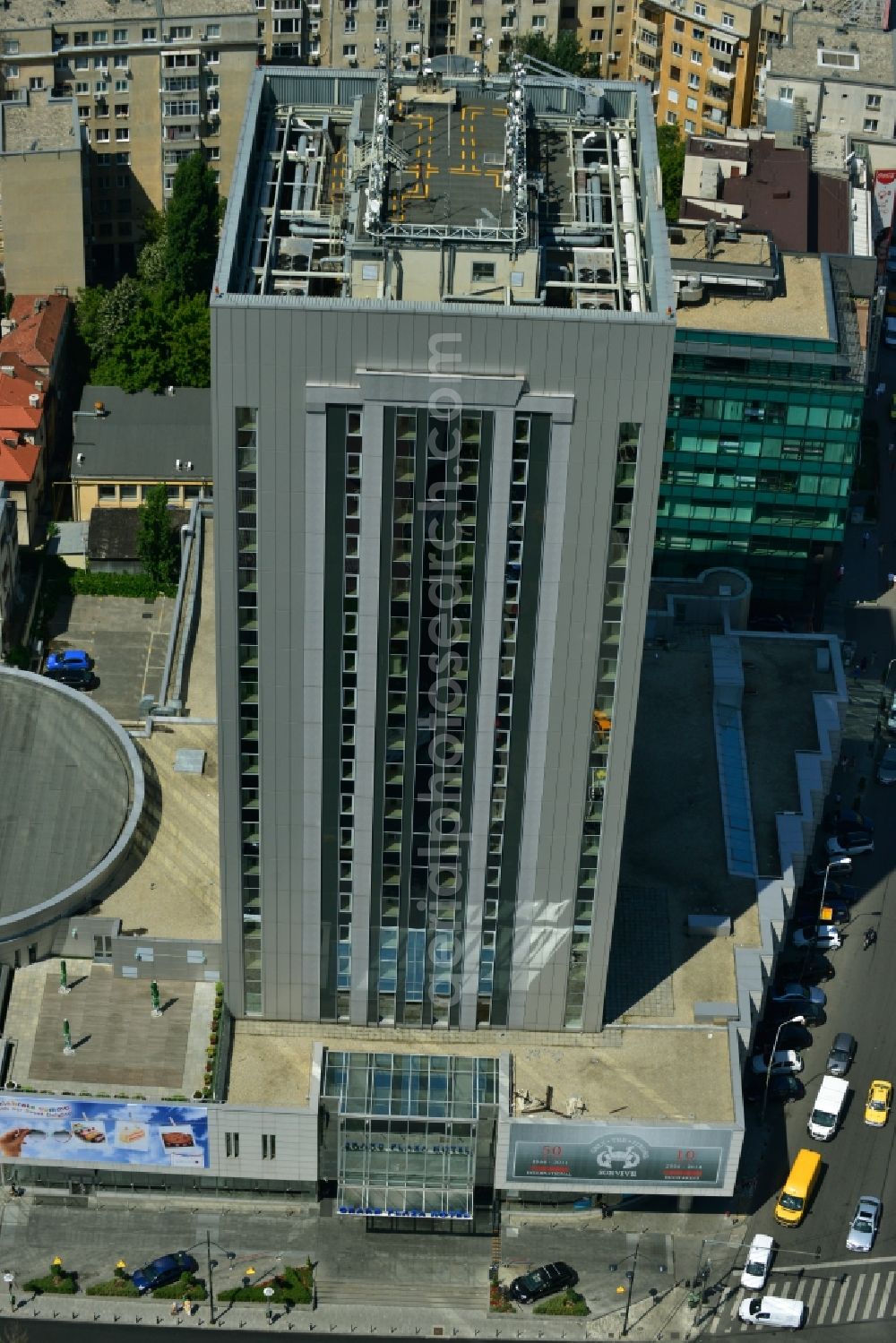 Aerial photograph Bukarest - High-rise building of the Hotel Howard Johnson Grand Plaza in Calea Dorobantilor in the city center of the capital, Bucharest, Romania