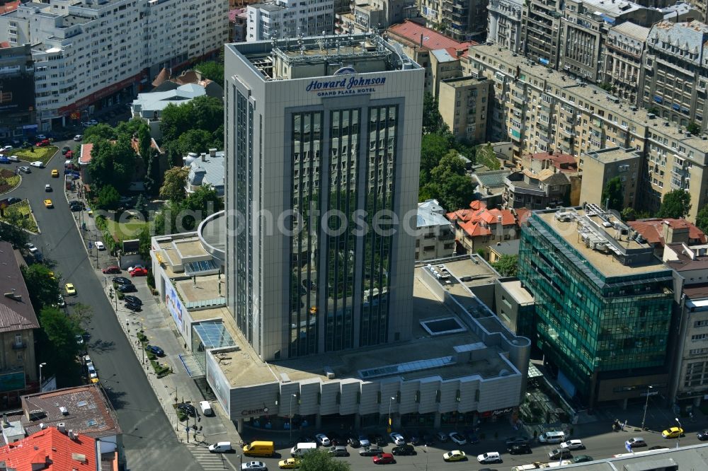 Aerial photograph Bukarest - High-rise building of the Hotel Howard Johnson Grand Plaza in Calea Dorobantilor in the city center of the capital, Bucharest, Romania