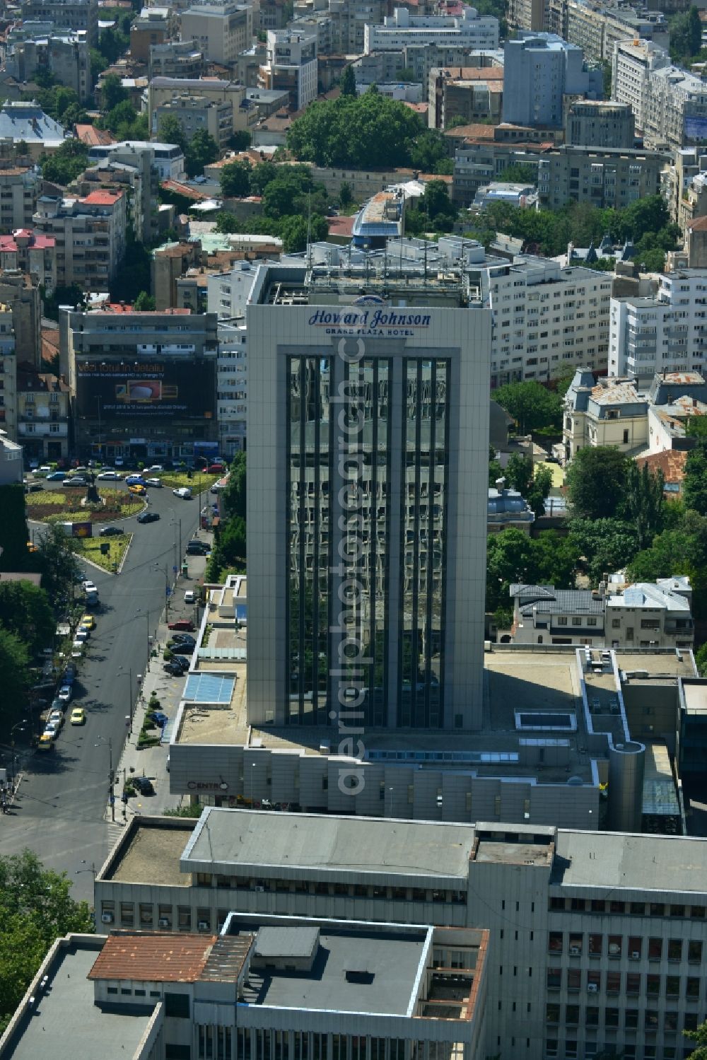 Bukarest from above - High-rise building of the Hotel Howard Johnson Grand Plaza in Calea Dorobantilor in the city center of the capital, Bucharest, Romania