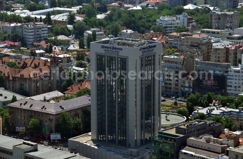 Bukarest from above - High-rise building of the Hotel Howard Johnson Grand Plaza in Calea Dorobantilor in the city center of the capital, Bucharest, Romania