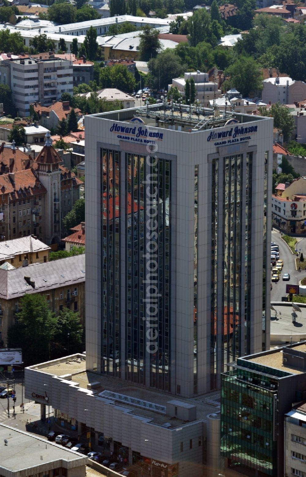 Bukarest from the bird's eye view: High-rise building of the Hotel Howard Johnson Grand Plaza in Calea Dorobantilor in the city center of the capital, Bucharest, Romania