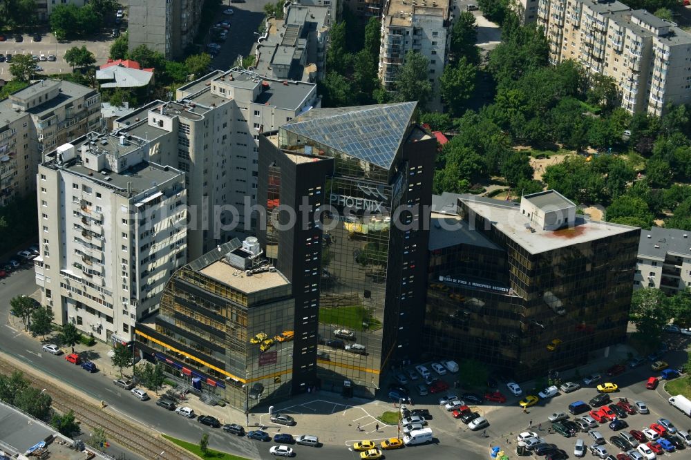 Bukarest from above - Building of the Phoenix - Commercial building and office building Vitan in the city center of the capital, Bucharest, Romania