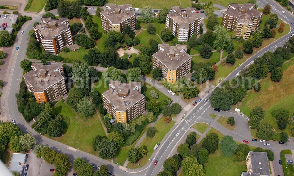 Hagen from the bird's eye view: View of the residential area Am Buegel in Hagen in the state North Rhine-Westphalia